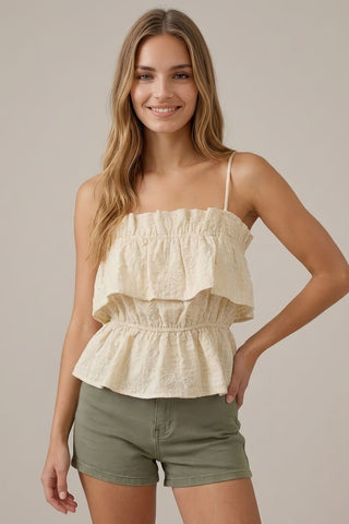 Embroidered Plaid Ruffle Crop Top