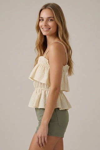 Embroidered Plaid Ruffle Crop Top