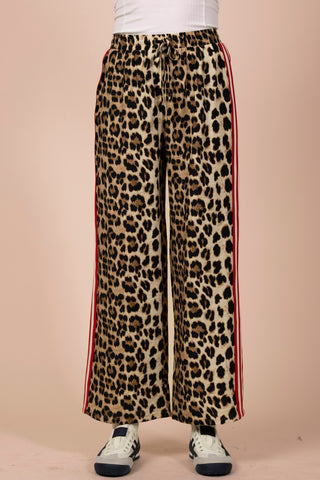 Side Stripe Tape Detail Leopard Pants