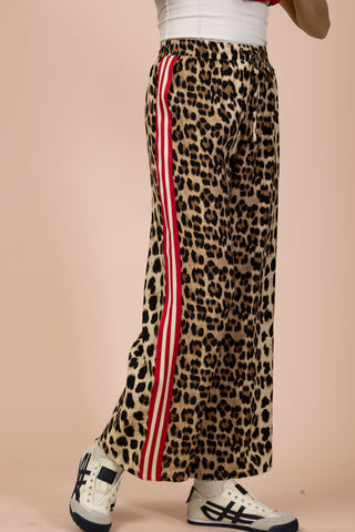 Side Stripe Tape Detail Leopard Pants