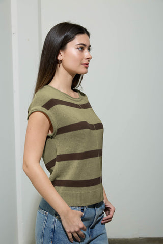 Stripe Front Seam SS Sweater