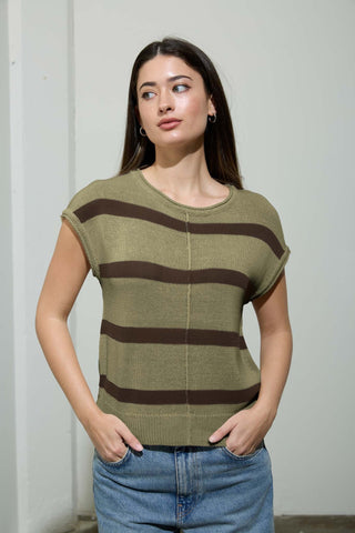 Stripe Front Seam SS Sweater