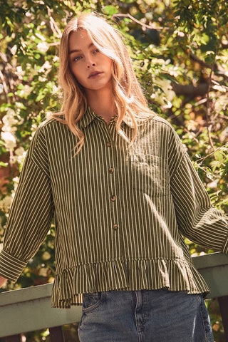 Striped Cropped Button-up Shirt