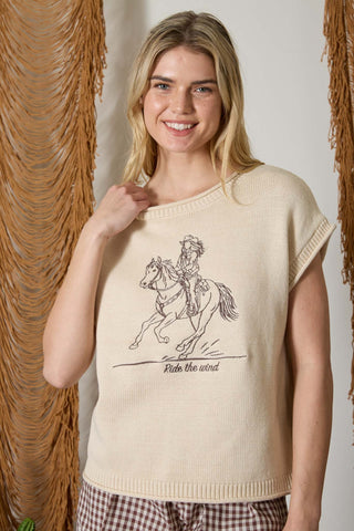 Western Embroidery SS Knit Sweater