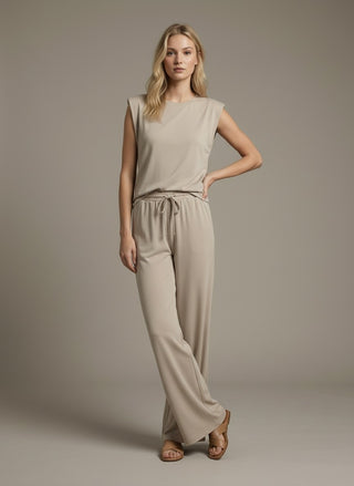 Wide-Leg Drawstring Knit Sleeveless Top & Pants Set