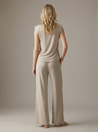 Wide-Leg Drawstring Knit Sleeveless Top & Pants Set