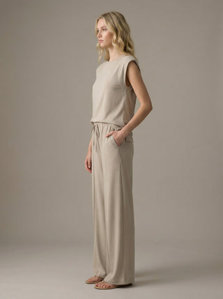 Wide-Leg Drawstring Knit Sleeveless Top & Pants Set