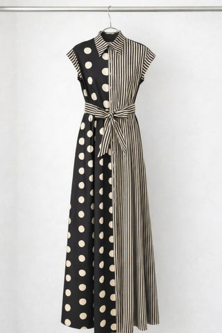 Curvy Contrast Dot Stripe Shirt Dress