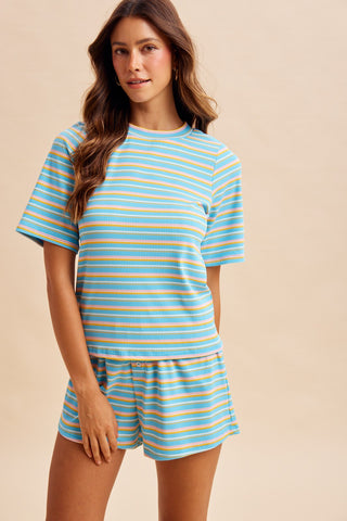 Stripe Rib Knit Top &amp; Boxer Shorts Set
