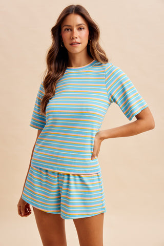 Stripe Rib Knit Top &amp; Boxer Shorts Set