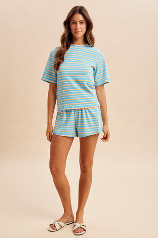Stripe Rib Knit Top &amp; Boxer Shorts Set