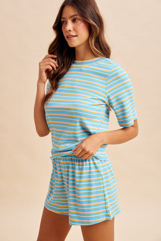 Stripe Rib Knit Top &amp; Boxer Shorts Set