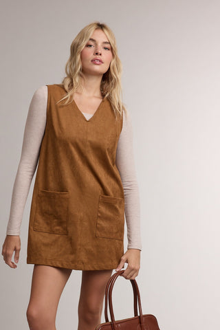 Suede V-Neck Sleeveless Mini Dress
