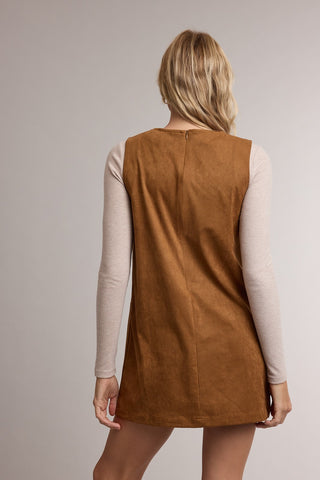 Suede V-Neck Sleeveless Mini Dress