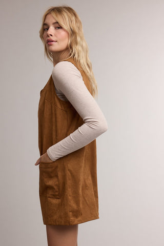Suede V-Neck Sleeveless Mini Dress