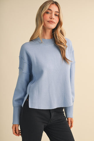 Drop Shoulder LS Ribbed Sweater