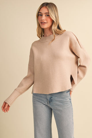 Drop Shoulder LS Ribbed Sweater