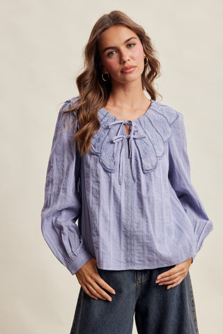 Embroidered Scalloped Collar Blouse