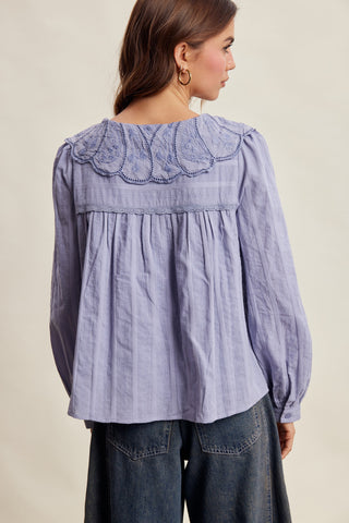 Embroidered Scalloped Collar Blouse