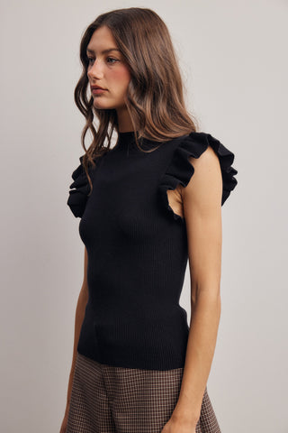 Ruffle Sleeve Rib Knit Top