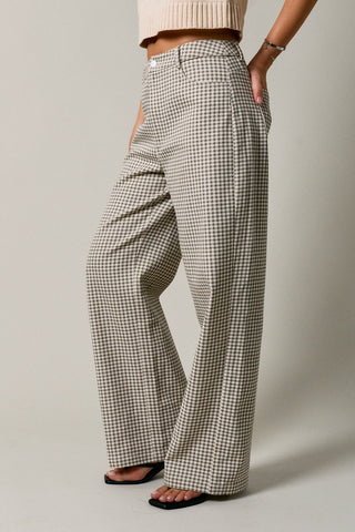 Mid Rise Wide Leg Plaid Pants