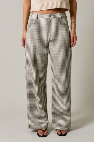 Mid Rise Wide Leg Plaid Pants