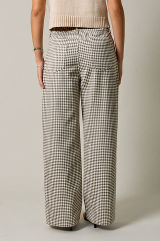 Mid Rise Wide Leg Plaid Pants