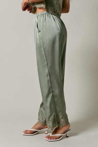Lace Trim Wide Leg Pants Set