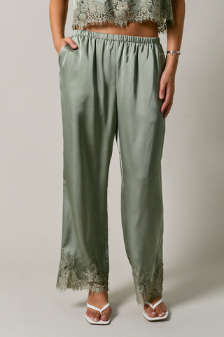 Lace Trim Wide Leg Pants Set