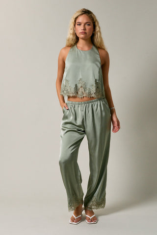 Lace Trim Wide Leg Pants Set