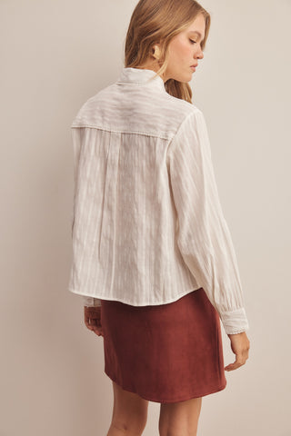 Lace Trim Embroidered Button Down Blouse