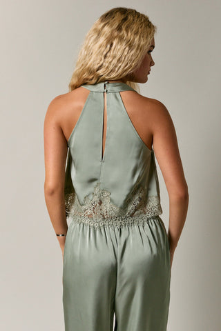 Lace Trim Wide Leg Pants Set
