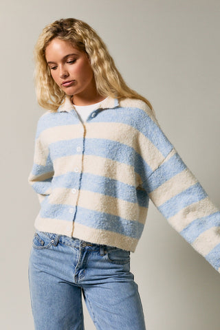 Dreamy High Neck Stripe Cardigan