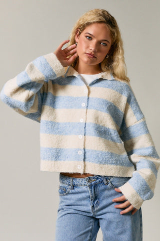 Dreamy High Neck Stripe Cardigan