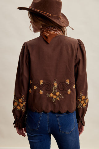 Embroidered Scallop Hem Cotton Blouse