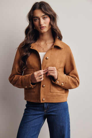 Lined Stretch Suede Utility Jacket