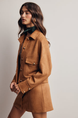 Lined Stretch Suede Utility Jacket