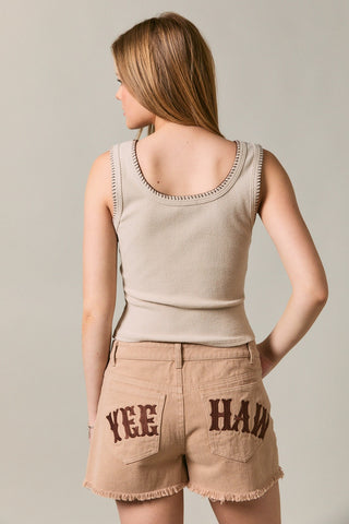 Tank Top W/Blanket Stitch Detail