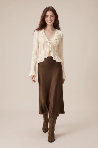 Lace Ruffled Front Tied Top