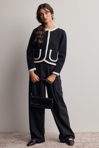 Contrast Trim Cropped Knit Cardigan