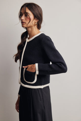 Contrast Trim Cropped Knit Cardigan