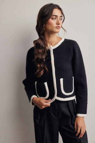 Contrast Trim Cropped Knit Cardigan