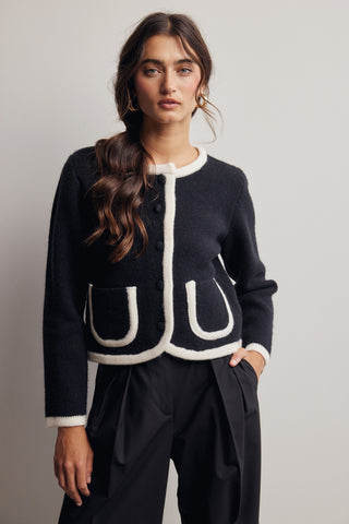 Contrast Trim Cropped Knit Cardigan