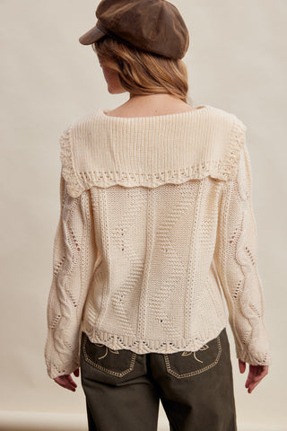 Ruffle Collar Cable Knit Sweater