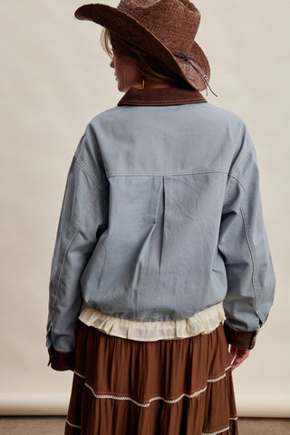Dusty Blue Cotton Twill Western Utility Jacket