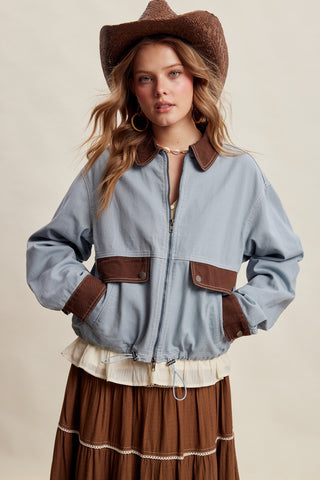 Dusty Blue Cotton Twill Western Utility Jacket