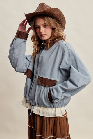 Dusty Blue Cotton Twill Western Utility Jacket