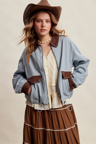 Dusty Blue Cotton Twill Western Utility Jacket
