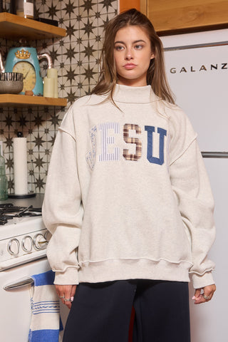 Jesus Embroidered Mock-neck Sweatshirt