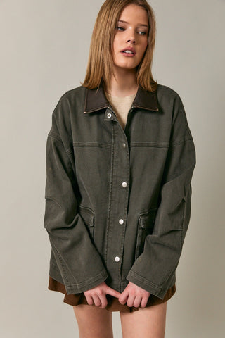 Washed & Oversized Olive Barn Jacket